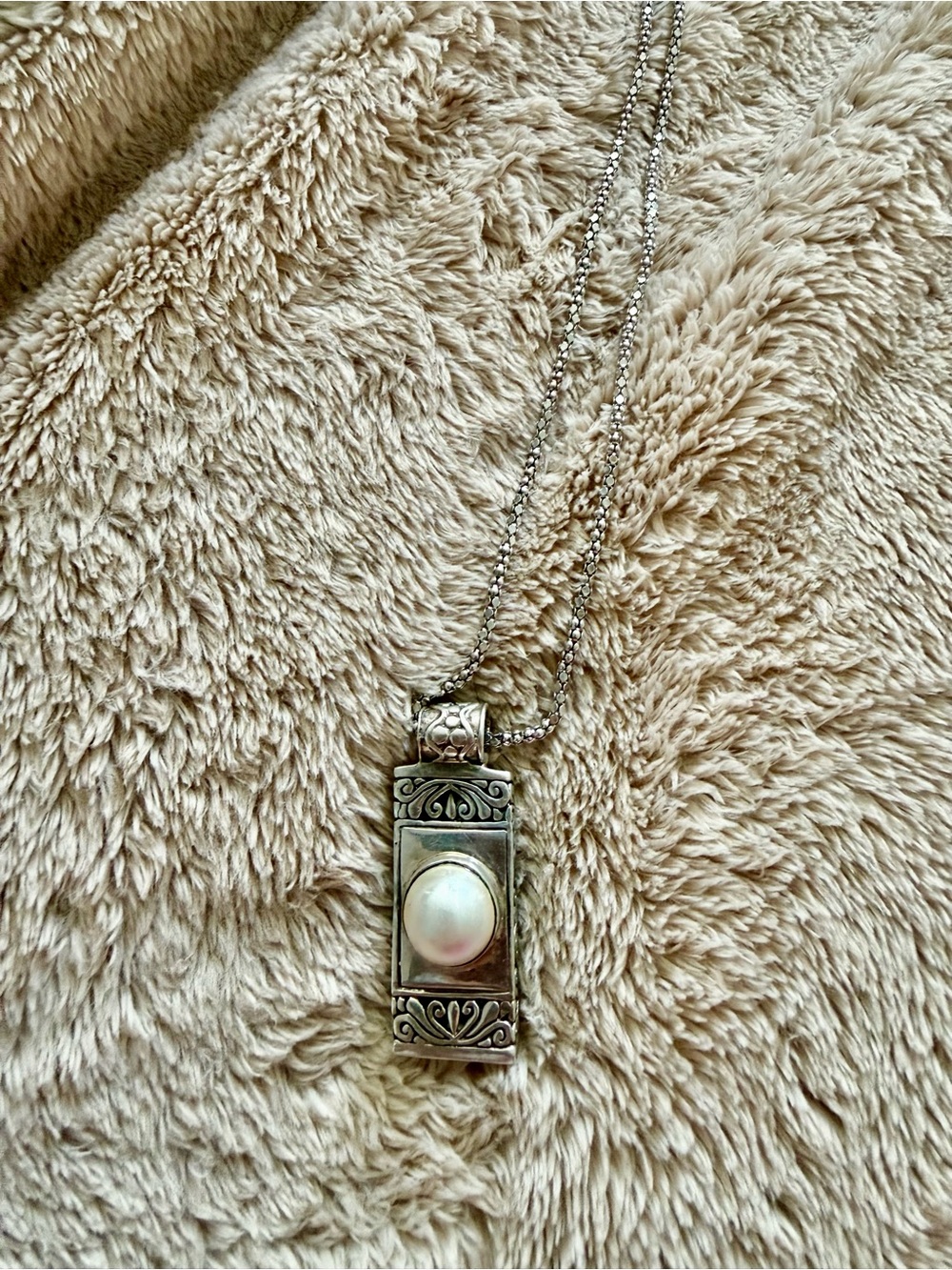 925 Sterling Silver Pendant Necklace with White Pearl Accent from Bali